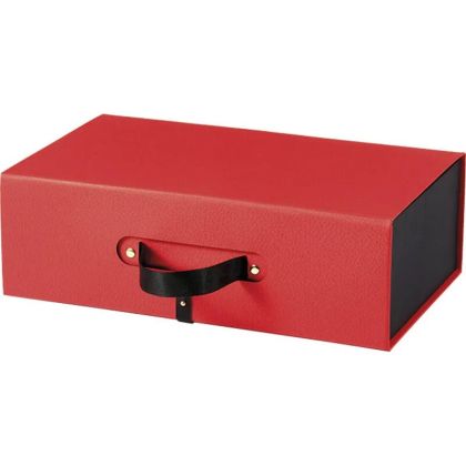 Cutie dreptunghiulară din carton tip „servietă” în culorile roșu și negru, 23,5x18,5x9,0 cm, CP310S-TR