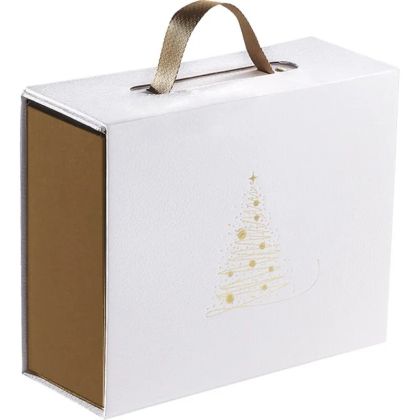 Cutie carton dreptunghiulara GOLDEN SPARKLES textura alb si maner auriu cu inchidere magnetica, 33,5 x 20,0 x 10,5 cm, CP330P-W