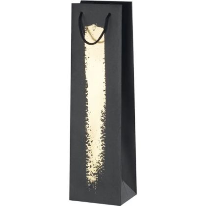 Pungă de hârtie pentru 1 sticlă, neagră și aurie, 11,0x9,0x39,0 cm, SB017-1BOR