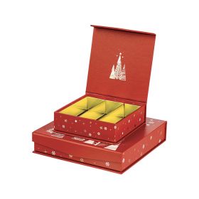 Cutie pătrată, din carton, pentru bomboane de ciocolată, 3 rânduri, cu închidere magnetică și folie de aur 10,8x10,8x3,3cm, PC180P