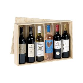 Box Wine Pinewood 6 Bottles Bordeaux with sliding lid  Int.Dim  49,4x32,3x7,9cm, GVBX-6BPN