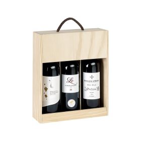 Cutie de vin din lemn, pentru 3 sticle "Bordeaux", cu capac glisant și mâner 32,3x24,5x7,9cm, GVBX-3BFN