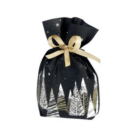 Non-woven polypropylene Christmas Trees gift bag Black/White/Or satin ribbon Card 20x30cm, SC081S