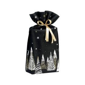 Non-woven polypropylene Christmas Trees gift bag Black/White/Or satin ribbon Card 33x55cm, SC081P