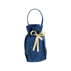 Bag Non-woven polypropylene with handle blue / gold / white gold satin ribbon 20x9x20cm, SC044S