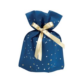 Bag Non-woven polypropylene  blue / gold / white gold satin ribbon 20x30cm, SC043S