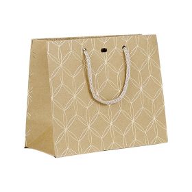 Bag Paper Kraft Hot gliding gold Geometrical circles Gold cord handles Eyelet 20x10x17cm, SB130XS