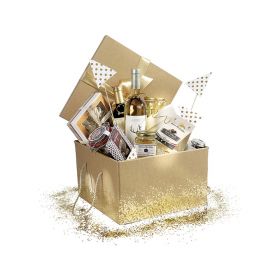 Cutie pătrată din carton Kraft cu panglică din satin auriu și mânere 34x34x20cm, CP115EOR