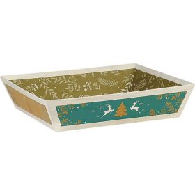 Tray Cardboard Rectangle "Bonnes Fêtes" Wood effect/Red/Green/Gold  36x27x7cm, BF395G