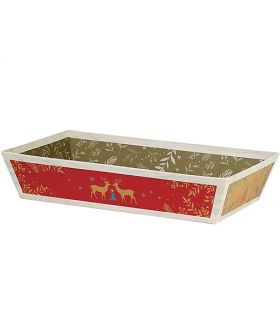 Tray Cardboard Rectangle "Bonnes Fêtes" Wood effect/Red/Green/Gold  33x20x7cm, BF394M