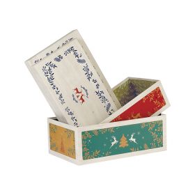 Box Cardboard Rectangle "Bonnes Fêtes" Wood effect/Red/Green/Gold, 33x21x12 cm, BF390M