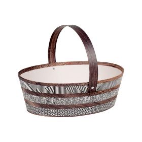 Oval cardboard basket with retractable handle / brown and cream design  25x19x8cm, TR102