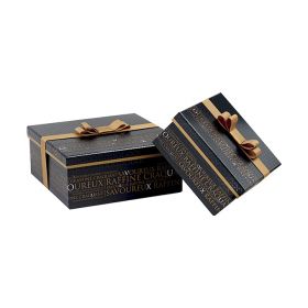 Box Square Cardboard, decor Savoureux, black / copper, UV Printing, ribbon, flat copper 21x21x9cm, SV306S