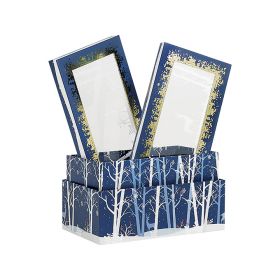 Box Cardboard Rectangular Blue/White/Hot gliding gold PET window Forest/Reindeer 31,5x18x10cm, BF230P