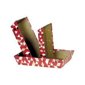 Tray Cardboard Rectangular Red/White/Hot gliding gold Triangles  33x20x7cm, BF224M