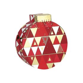 Box Cardboard Christmas bauble shape Red/White/Hot gliding gold Triangles  D19x17x7,5cm, BF221S