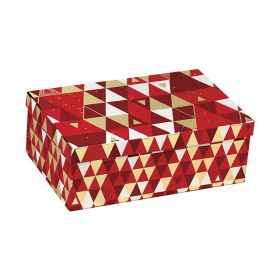 Box Cardboard Rectangular Red/White/Hot gliding gold Triangles  31,5x18x10cm, BF220P