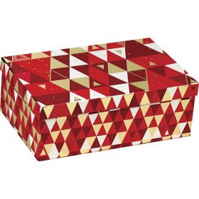 Box Cardboard Rectangular Red/White/Hot gliding gold Triangles  33x21x12cm, BF220M