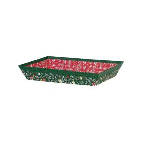 Tray Cardboard Rectangular Green/White/Red/Hot gliding gold "Bonnes Fêtes"  27x20x5cm, BF203P