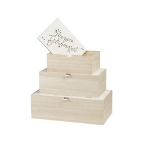 Box Rectangular Wood, nature / white, laser cutting, decor Voyage Gourmand 20,5x14x8,2cm, B152W