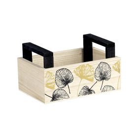 Crate Rectangular Wood, in gold / black, leaves decor, handles 15x10x6/8,5cm, B122XS