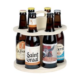 Beer Holder Wood Round with  handle 6 Long Neck D22x22cm, GB006LN