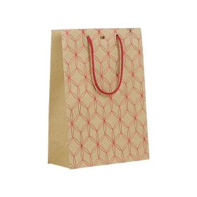 Bag Paper Kraft Hot Gliding Red Geometrical circles Red cord handles Eyelet  20x10x29cm, SB141S