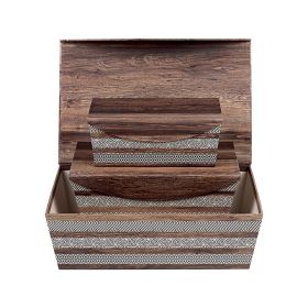 Rectangular slant cardboard giftbox with magnetic hinged lid / brown and cream design  22x12x9cm, TR106S