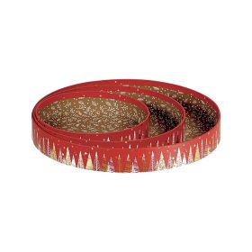 Tray Round Cardboard, red / white / gold foil gold Happy Holidays decor D25,4x3,2cm, BF388G