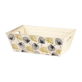 Tray Rectangular Wood, in gold / black color, leaves decor, handles 29x19x10cm, B121P