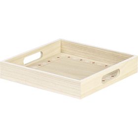 Tray Square Wood, Nature, with red / white design, white border handles 32,5x32,5x4,5cm, B082G