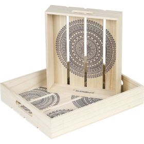 Rectangular wood tray natural/grey mandala design 2 handles 34x27,5x6,2cm, B064GG
