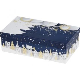 Box cardboard rectangular blue / white / gold 