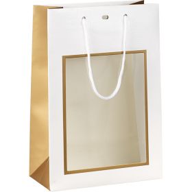 Bag paper white/copper/UV Printing PET window rope handles closing eyelet, 20x10x29 cm, SB201S