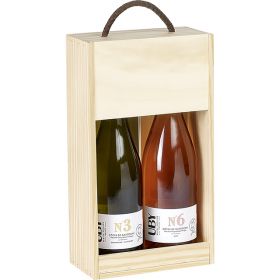 Cutie de vin din lemn, pentru 2 sticle "Burgundia", cu capac glisant și mâner, 32,3x18,4x9 cm, GVBG-2BFN