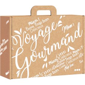 Cutie de carton dreptunghiulara, tip "servieta" "Voyage Gourmand" 34,2x25 x11,5cm, CV021MW