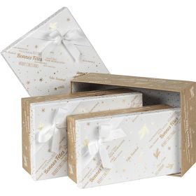 Cutie din carton, dreptunghiulara, kraft/alb/auriu,  hot foil stamping "Bonnes Fêtes", 33x21x12 cm, BF420M