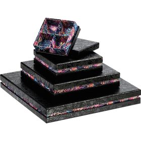 Box cardboard square chocolate 6 rows black/UV printing/tropical, 22,1x22,1x3,3 cm, PC210GK