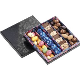 Box cardboard square chocolate 4 rows black/UV printing/tropical, 15.5x15.5x3.3 cm, PC210MK