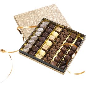 Box cardboard square chocolate 6 rows kraft/gold hot foil stamping/black, 22.1x22.1x3.3 cm, PC230G