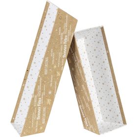 Tray cardboard rectangular kraft/white/gold hot foil stamping "Bonnes Fêtes", 30x10x6 cm, BF426LS