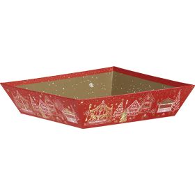 Tavă din carton pătrată, ștanțare cu folie la cald "Bonnes Fêtes" rosu/alb/auriu, 20x20x5 cm, BF447CS