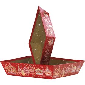 Tray cardboard square red/gold hot foil stamping "Bonnes Fêtes", 25x25x6 cm, BF447CM
