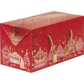 Cutie dreptunghiulara din carton, rosie cu motiv de Craciun "Bonnes Fêtes", 31,5x16x16 cm, CP200PR
