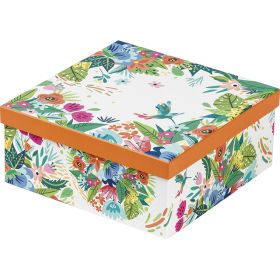 Cutie carton pătrat portocaliu/flori; Dimensiuni in cm: 21 x 21 x 9; FL100S