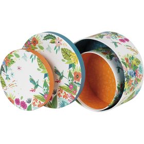 Cutie de carton rotunda portocaliu/flori; Dimensiuni in cm: 7,5 x D16; FL106XS