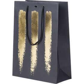Gift paper bag of black/gold; textile handles;20х10х29см, SB025M