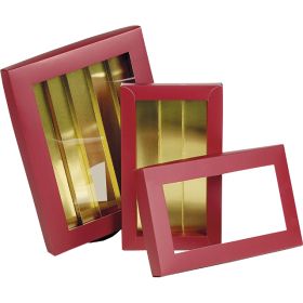 Cutie de carton dreptunghiulara pentru bomboane, fereastra PET, rosso/aurie; PC168M