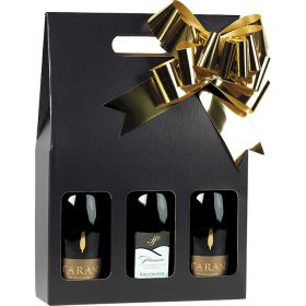 Cutie cadou pentru 3 sticle de vin, negru/kraft, 27.5x9x40 cm, GV022-3BK
