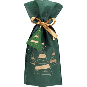Non-woven polypropylene Christmas gift bag Green/gold Gold satin ribbon Card 16x36,5 cm, SC091-1B